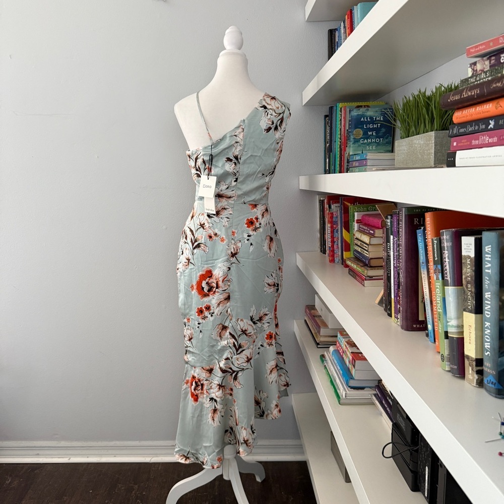 Lavish Alice One Shoulder Cut Out Asymmetric Midi Dress In Floral Print sz 4 - Picture 8 of 16